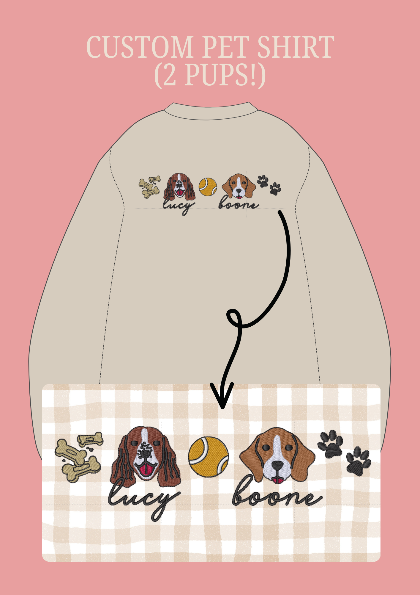 Custom Dog Shirt (2 PUPS!) -- Choose Your Pup Face + Add Their Name!