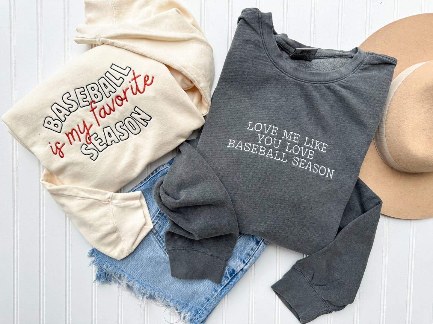 Love Me Like You Love Baseball Season -- Embroidered, Lightweight Sweatshirt, Comfort Colors