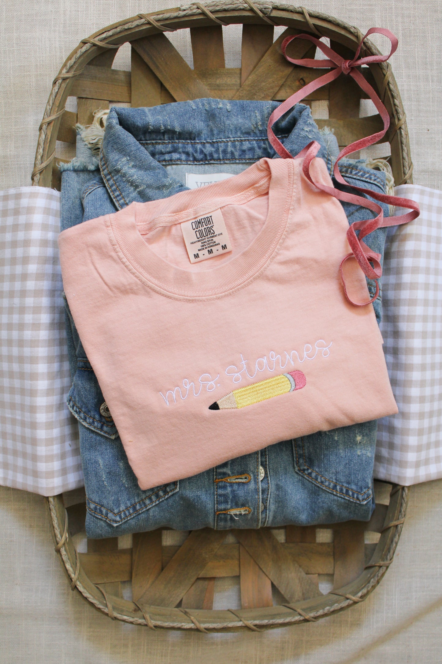 Teacher Name + Pencil Embroidered Shirt