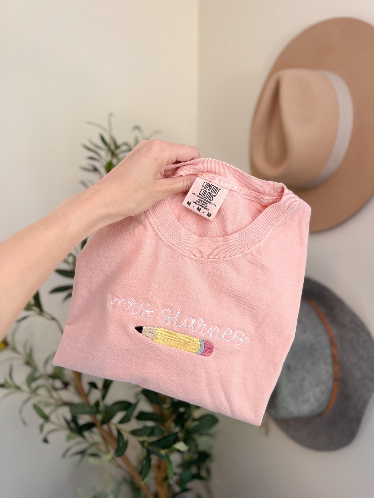 Teacher Name + Pencil Embroidered Shirt
