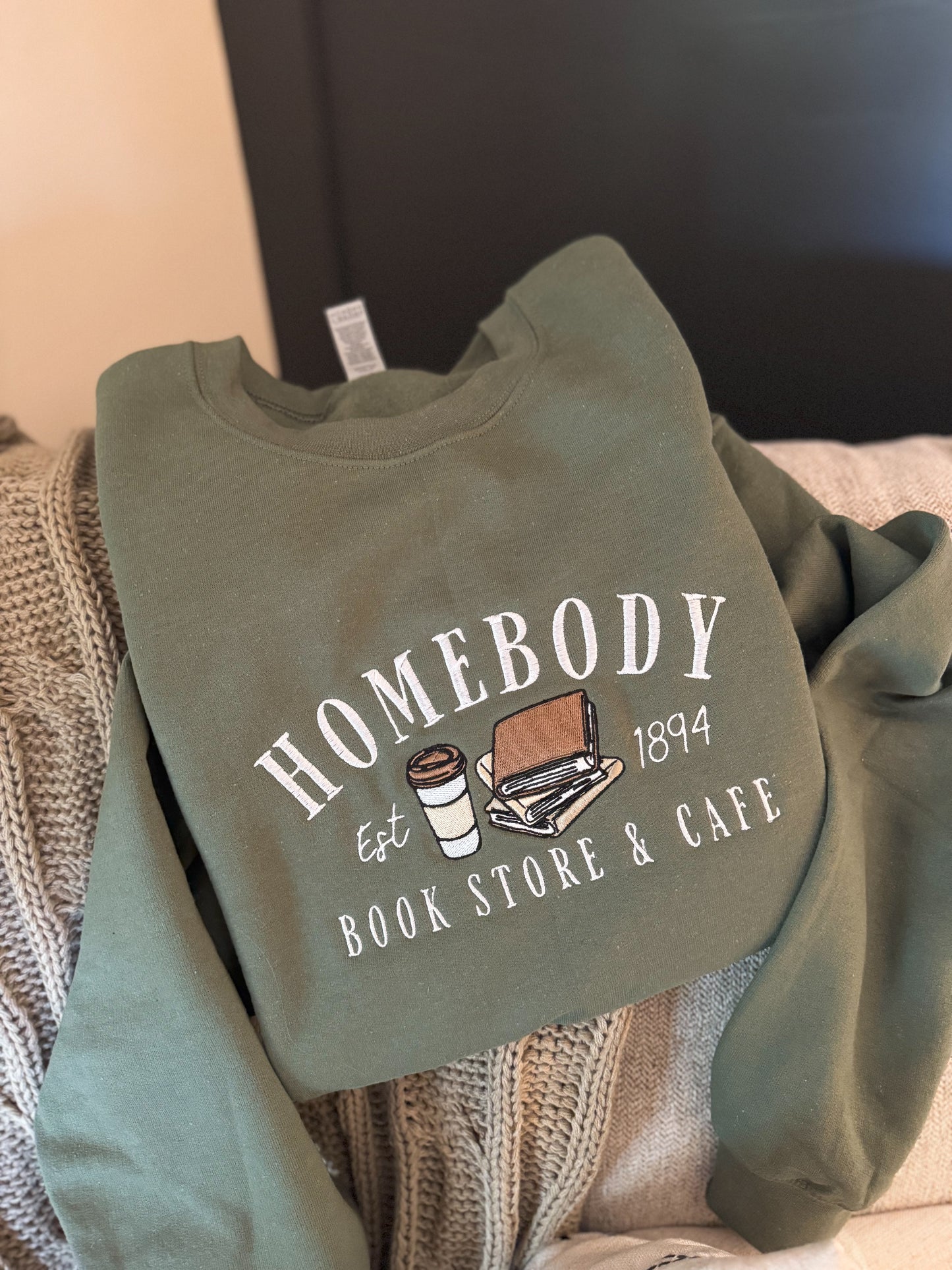 Homebody | Book Store & Cafe Sweatshirt -- Embroidered Sweatshirt, Travel Sweatshirt, Gifts for Her