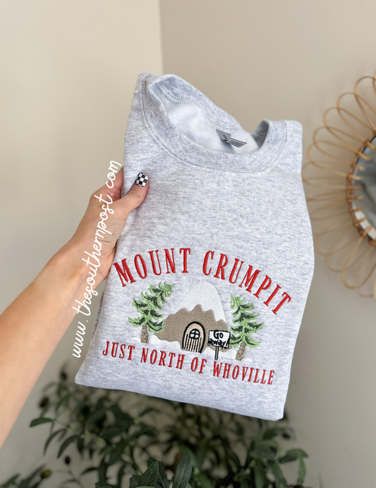 Mount Crumpit Sweatshirt -- Embroidered, Grinch Inspired, Christmas Travel Sweatshirt