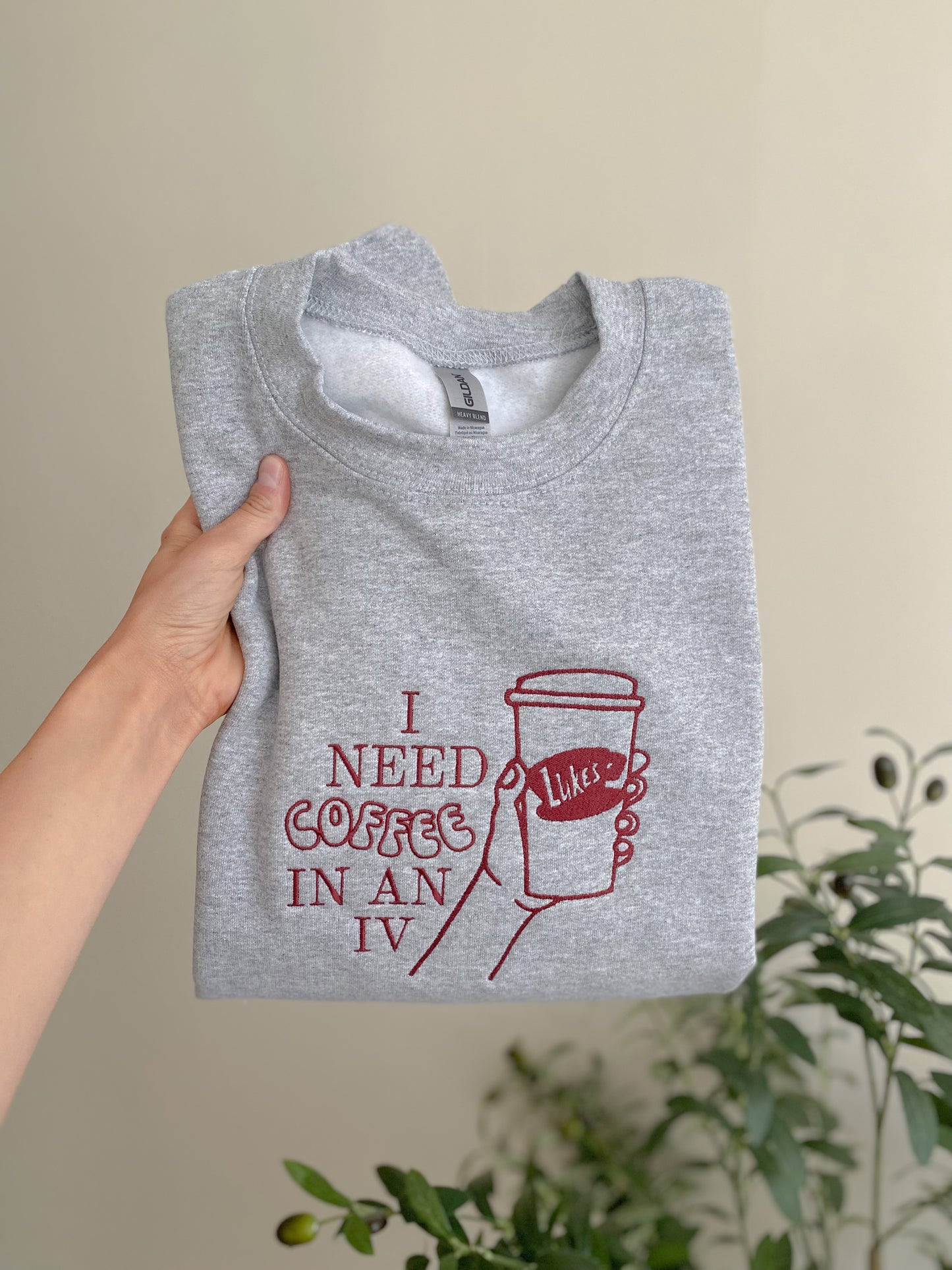 I Need Coffee in an IV Crewneck -- Gilmore Girls Quote Sweatshirt
