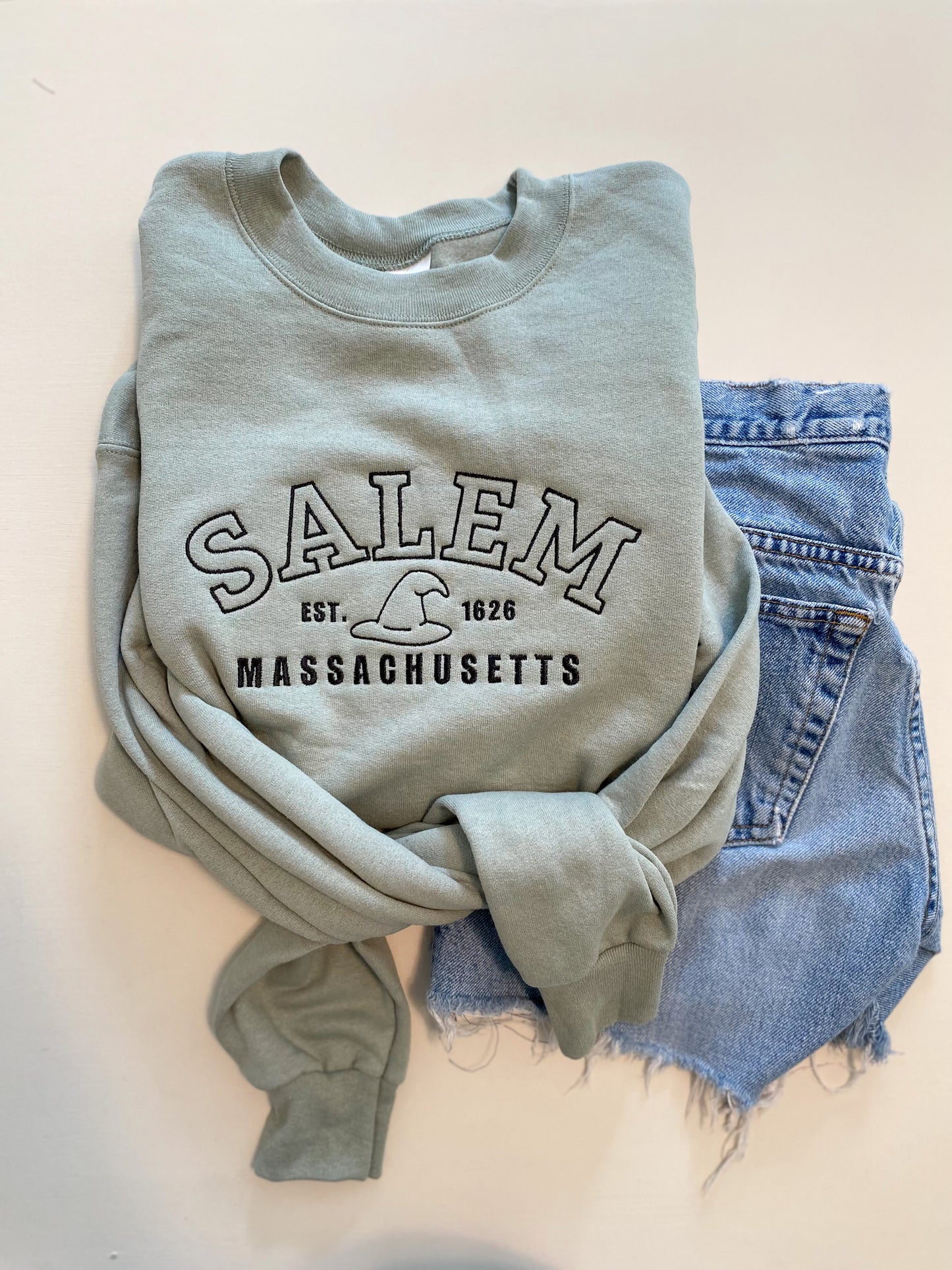 Salem, MA Est. 1626 Crewneck -- Halloween Sweatshirt, Embroidered, Choose Your Color!