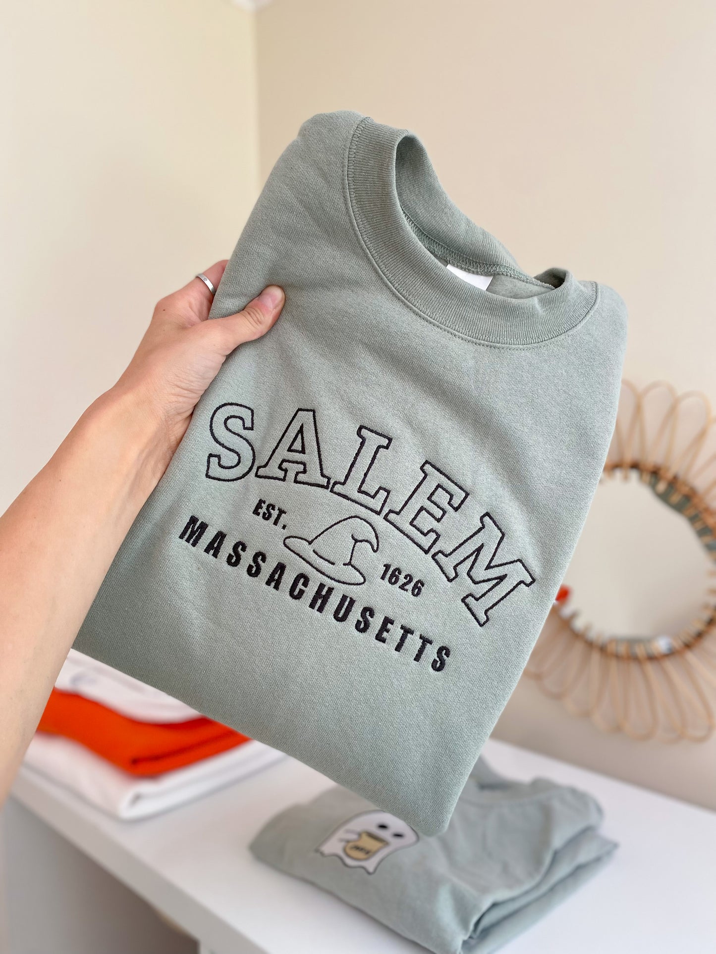 Salem, MA Est. 1626 Crewneck -- Halloween Sweatshirt, Embroidered, Choose Your Color!