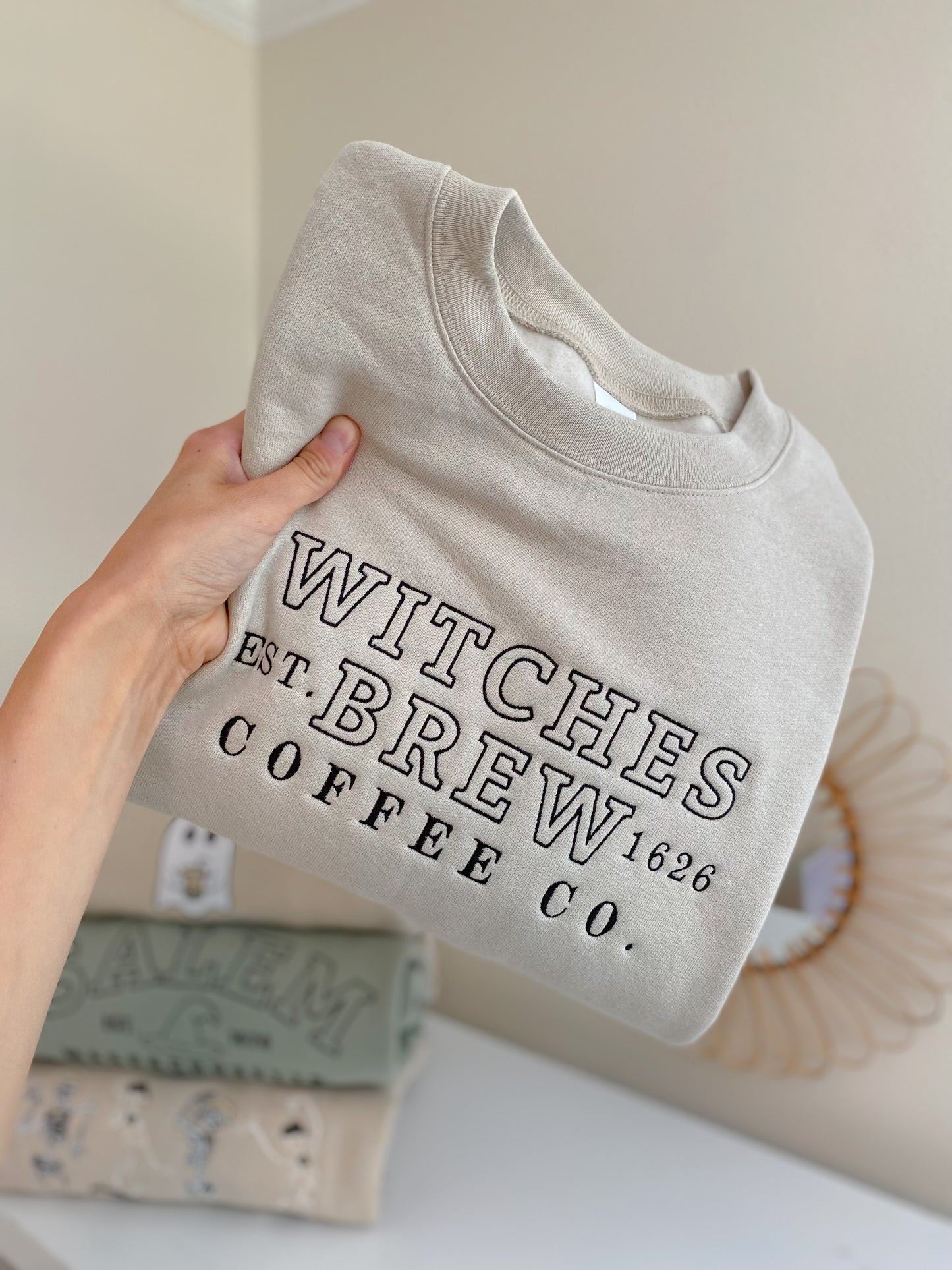 Witches Brew, Coffee Co. Crewneck -- Halloween Sweatshirt, Embroidered, Choose Your Color!