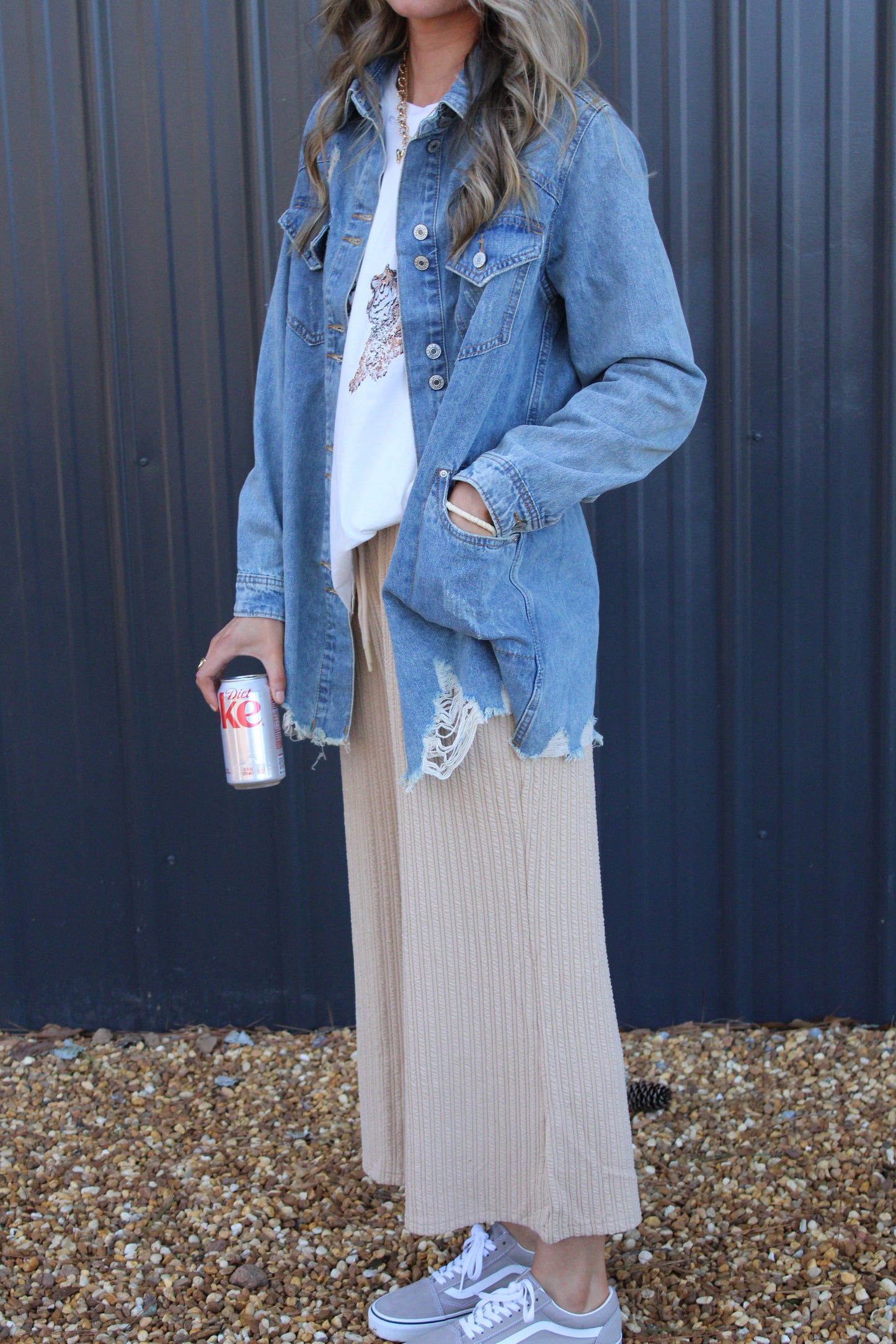 Distressed Denim Oversized Shacket