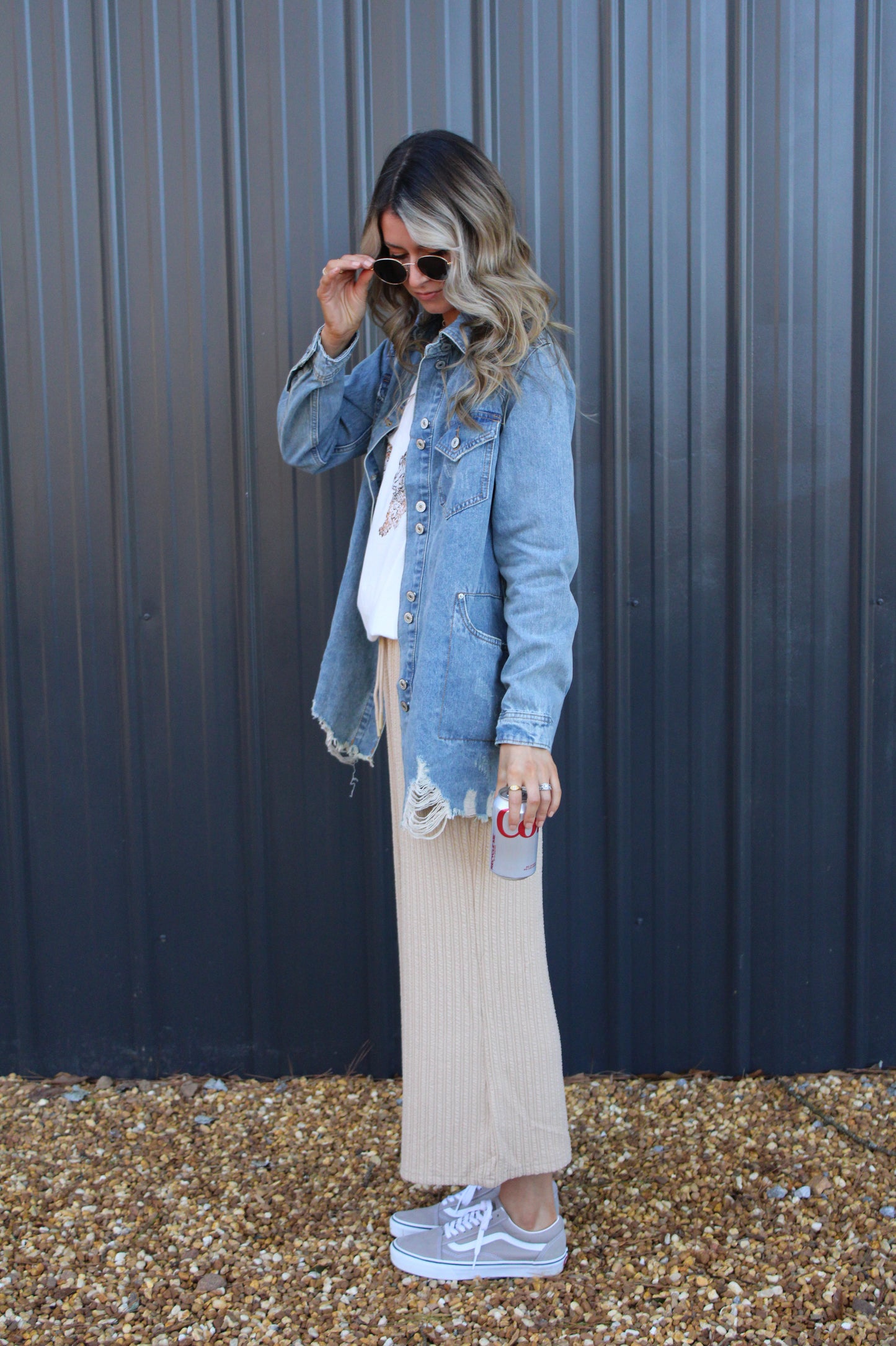 Distressed Denim Oversized Shacket