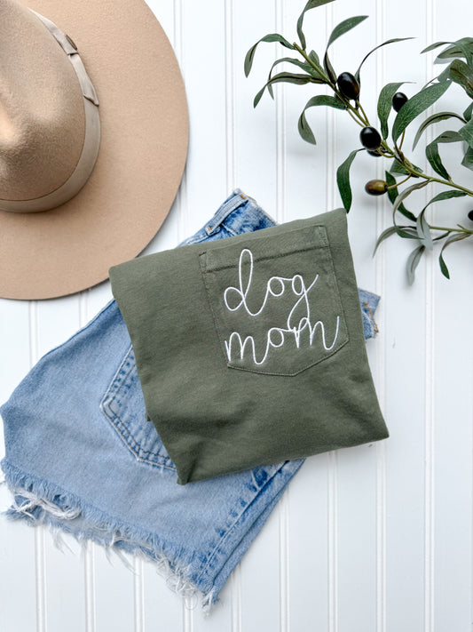 Dog Mom Tee -- Customizable, Embroidered Tee, Dainty Design, Comfort Colors
