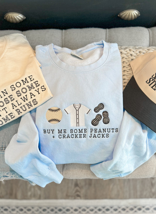 Buy Me Some Peanuts and Cracker Jacks Shirt -- Embroidered, Lightweight Sweatshirt, Comfort Colors