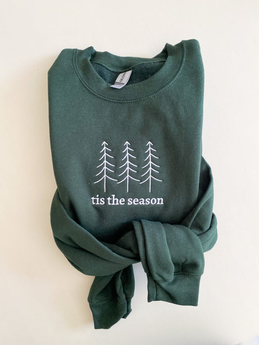 Tis The Season Christmas Tree Sweatshirt -- Embroidered, Christmas Sweater
