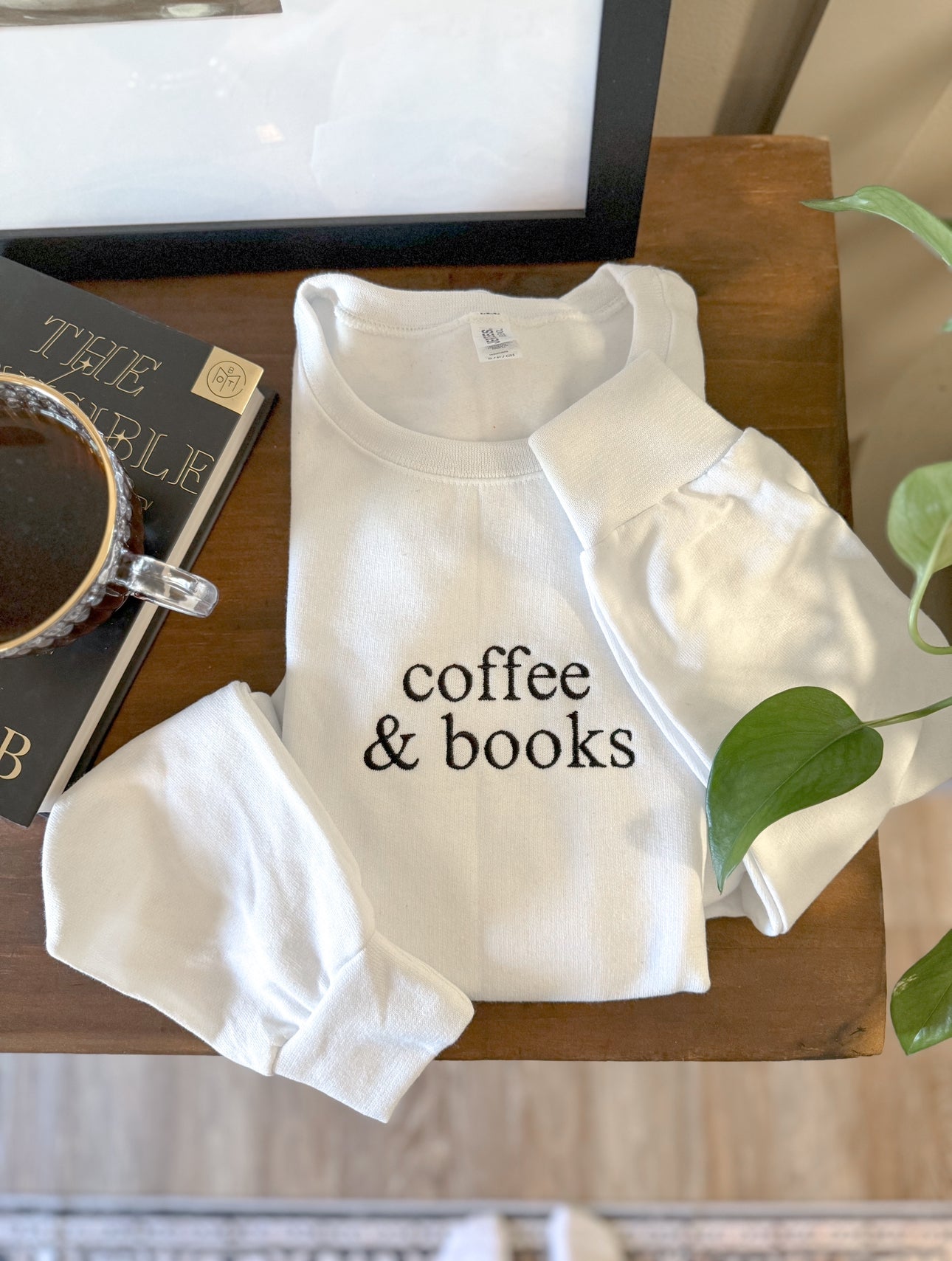 Coffee & Books -- Tee OR Crewneck, Embroidered, Bookish