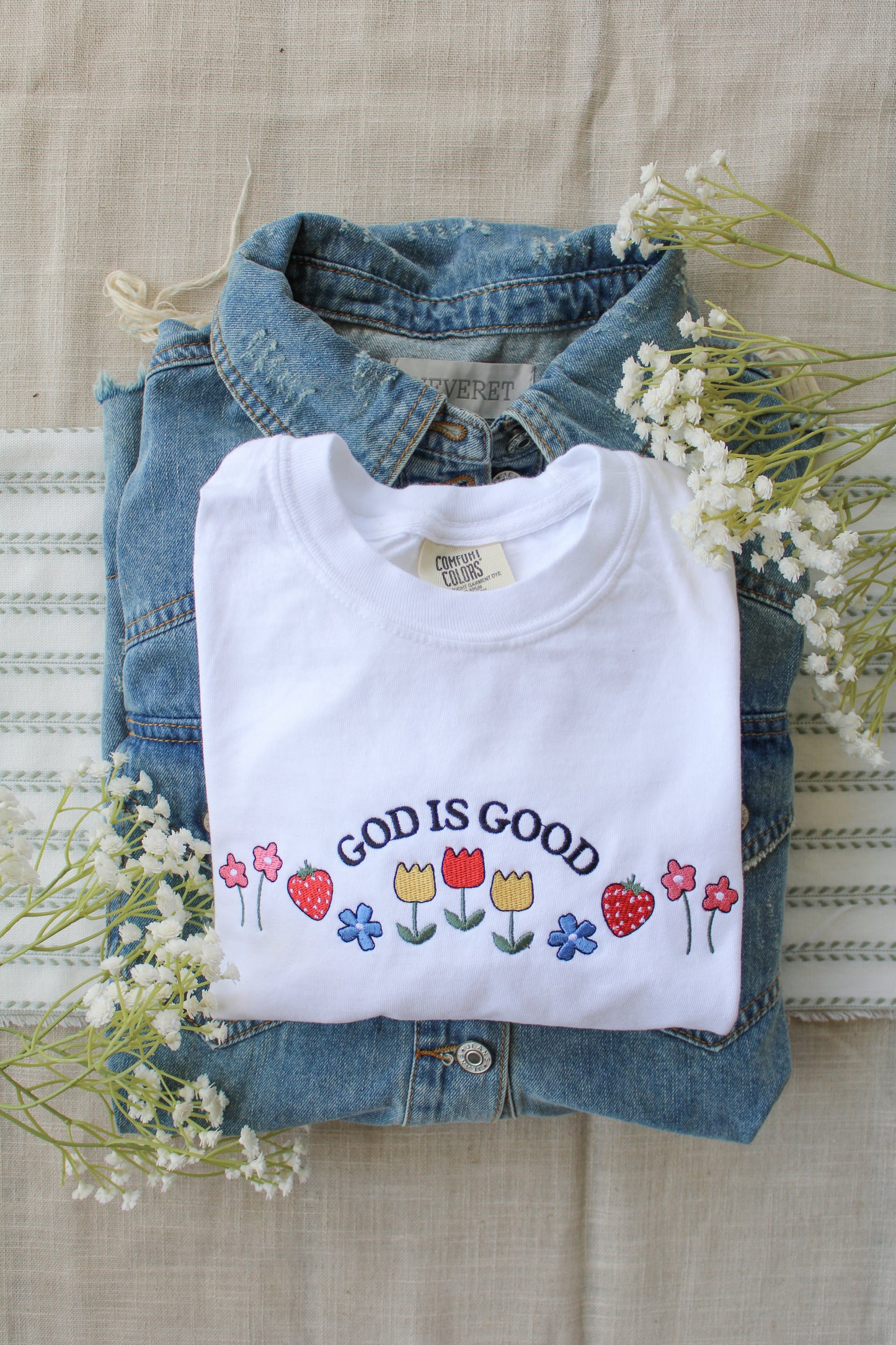 Spring Icon Embroidered Shirt, God is Good (Customize your Wording)