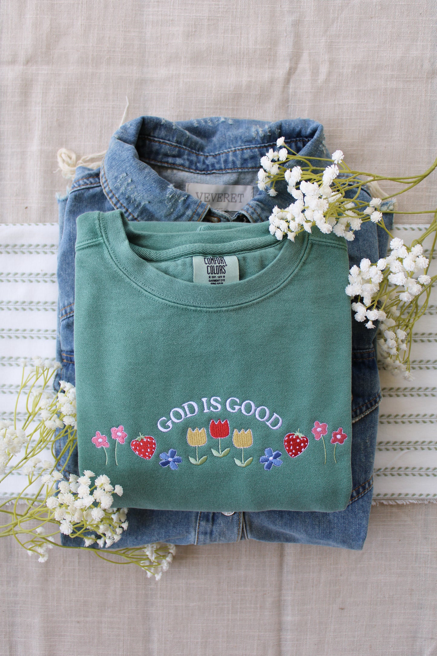 Spring Icon Embroidered Shirt, God is Good (Customize your Wording)