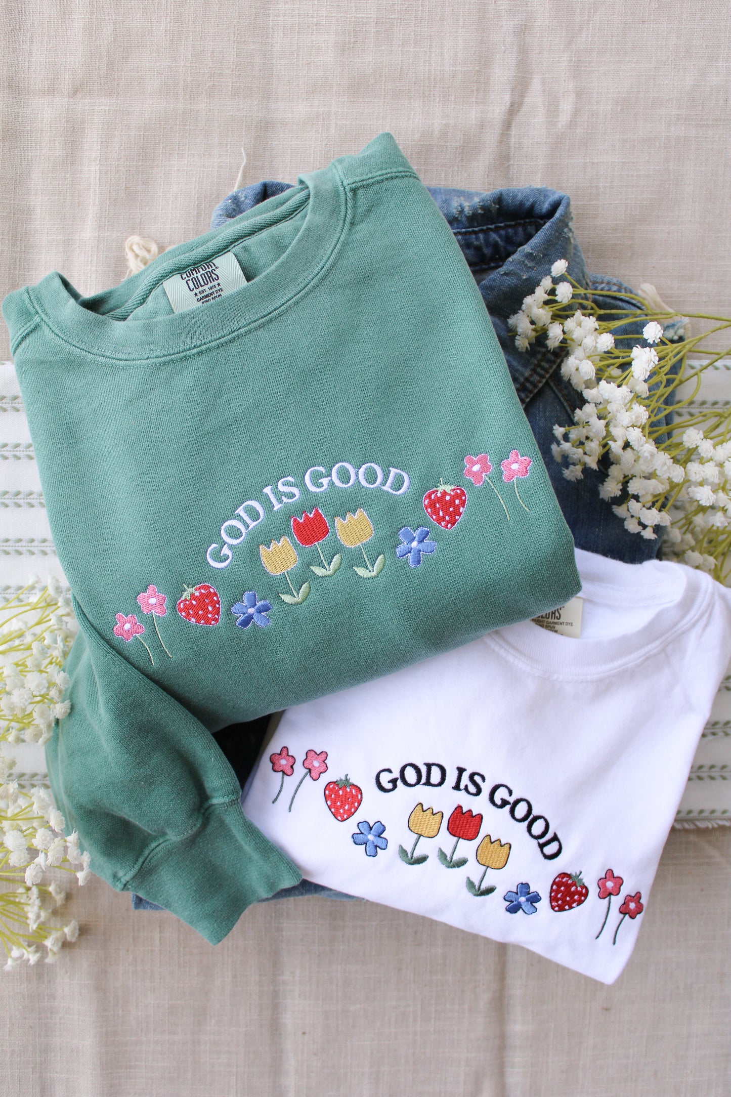 Spring Icon Embroidered Shirt, God is Good (Customize your Wording)