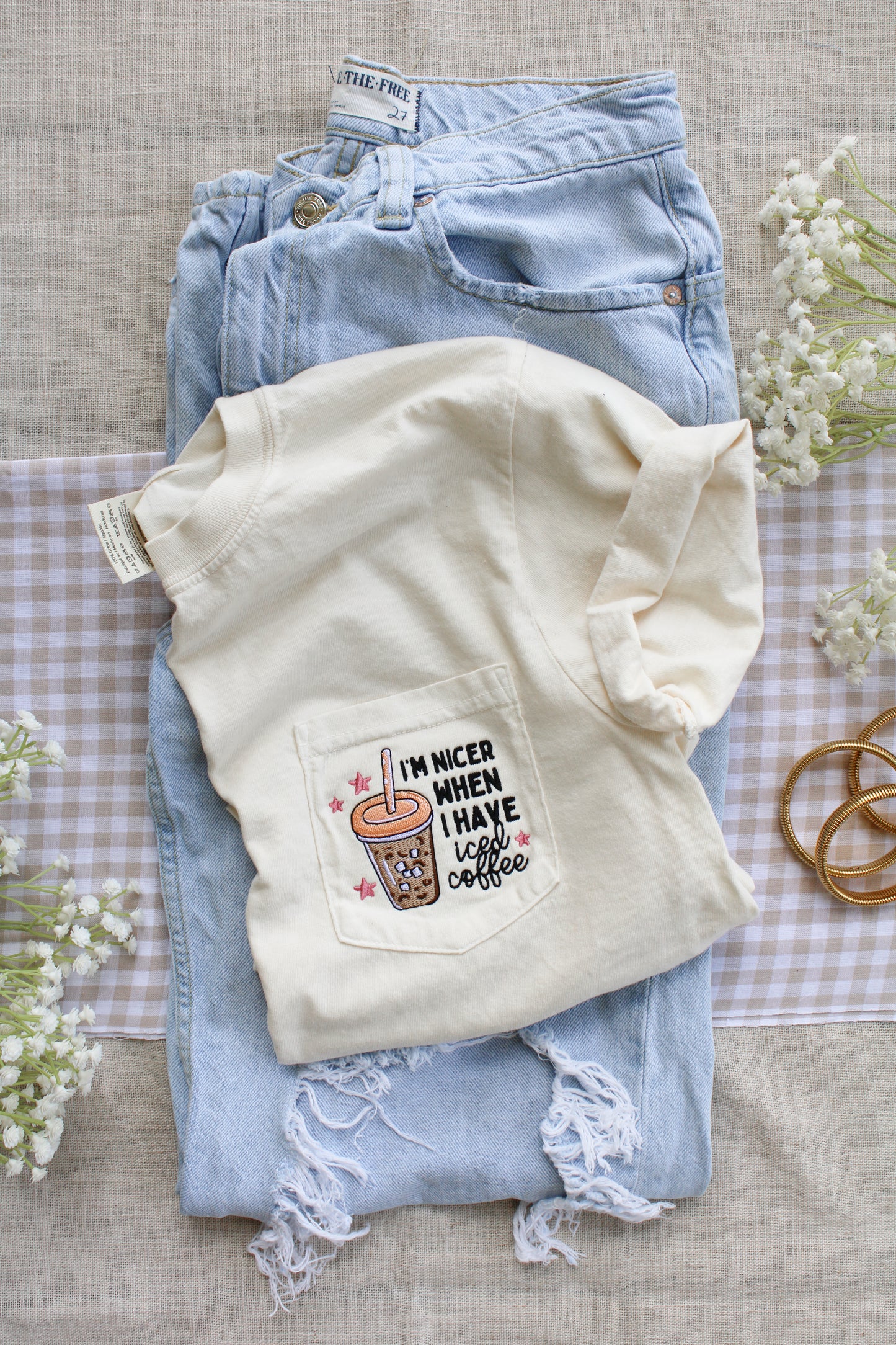 I'm Nicer When I Have Iced Coffee -- Embroidered Pocket Tee