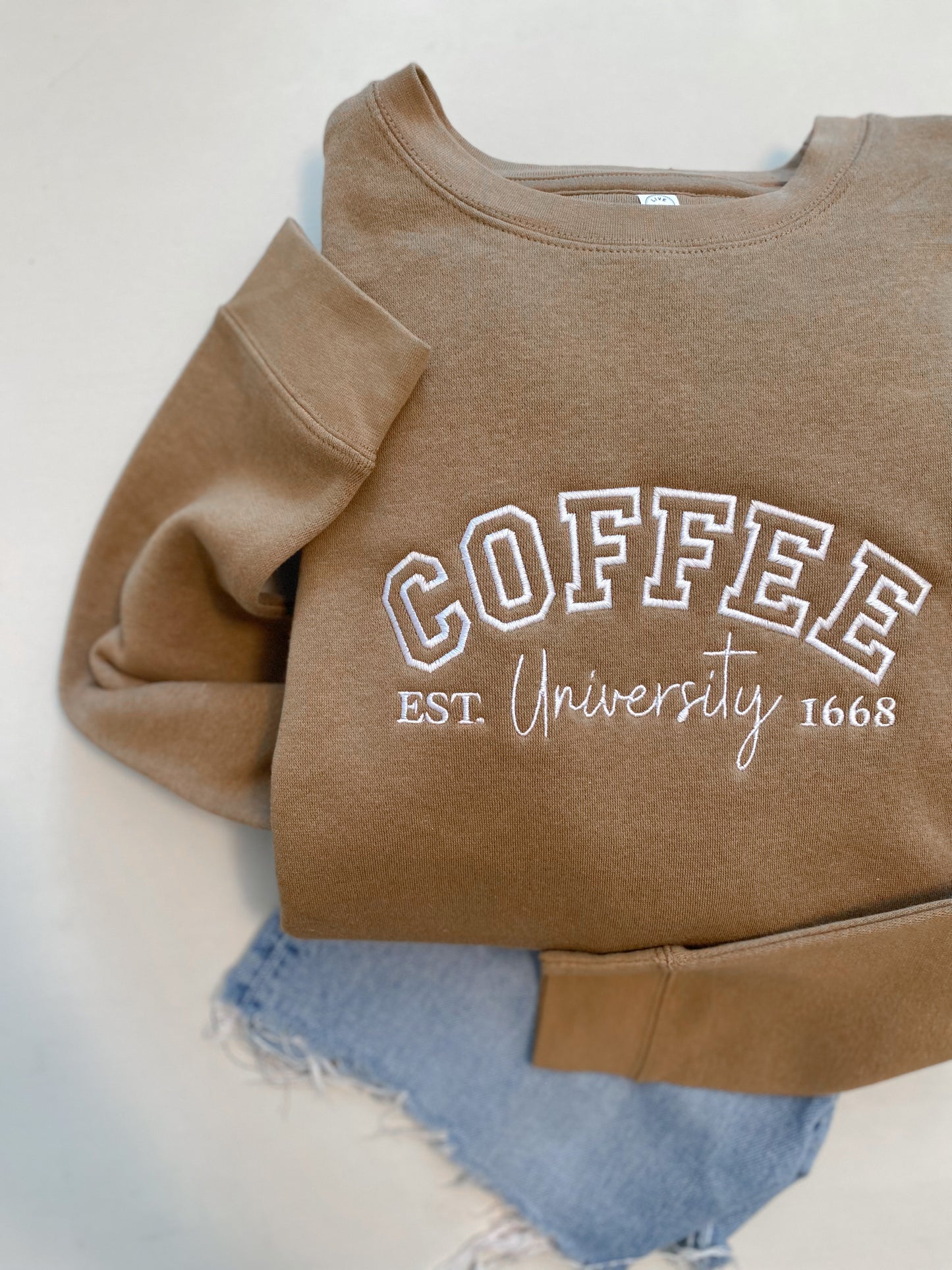 Coffee University Embroidered Sweatshirt -- Cozy Sweatshirt, Coffee Lovers