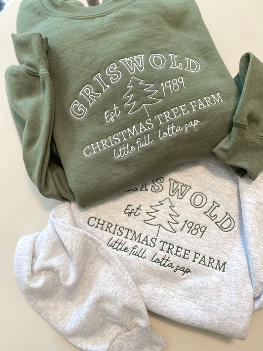 Griswold Tree Farm Sweatshirt -- Embroidered, Christmas Tree Farm, Holiday Sweater