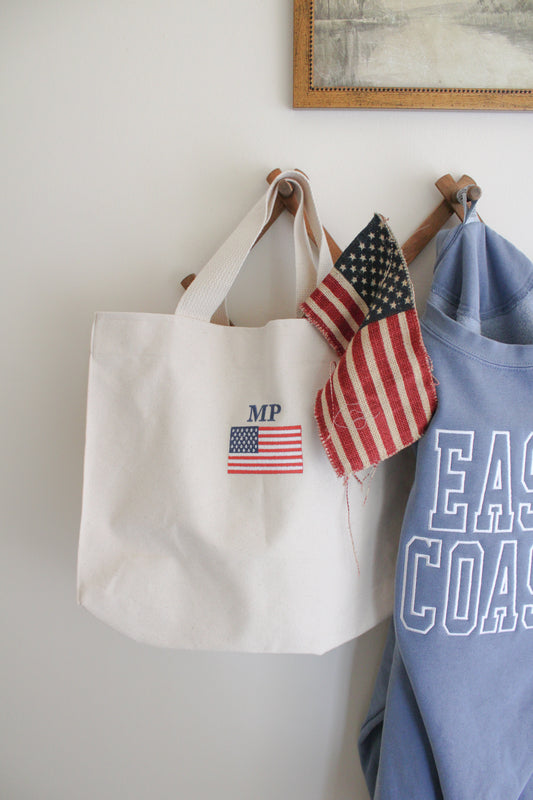 Simple Monogram American Flag Canvas Tote (Small)