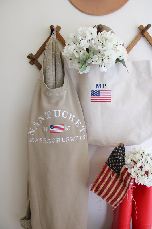 Nantucket Massachusetts, 1687 American Flag Shirt