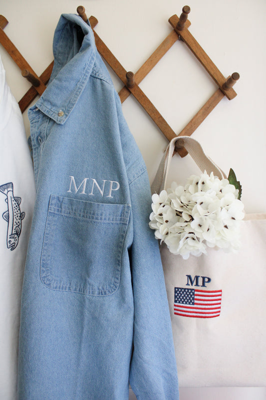 Simple Monogram Denim Button Down