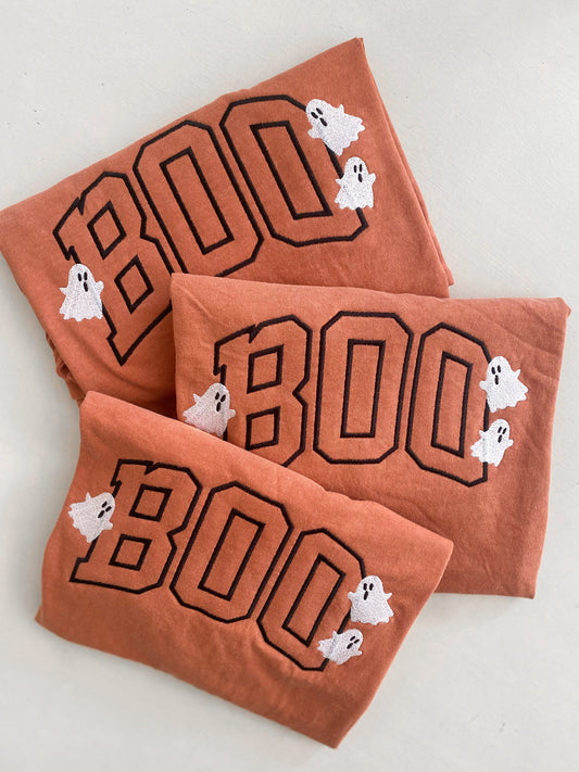 Boo + Ghosts Embroidered Tee  -- Short Sleeve, Comfort Colors