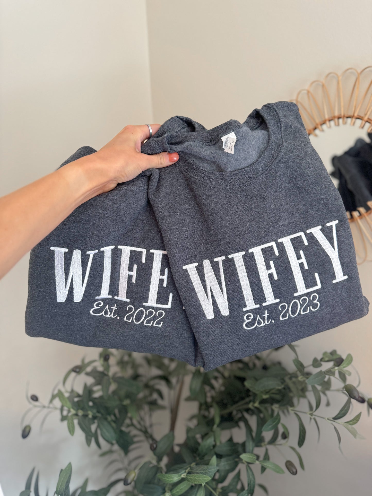 Custom Embroidered Sweatshirt, Wifey, Mama -- Mama Gift, Bridal Gift, Customizable Wording!
