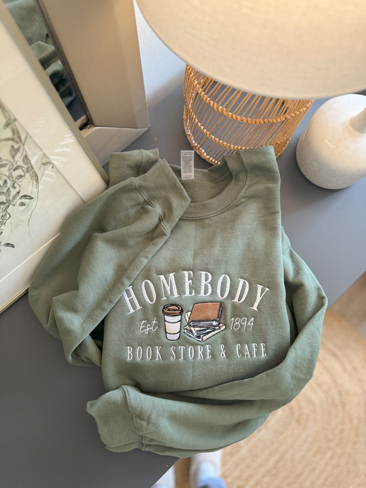 Homebody | Book Store & Cafe Sweatshirt -- Embroidered Sweatshirt, Travel Sweatshirt, Gifts for Her