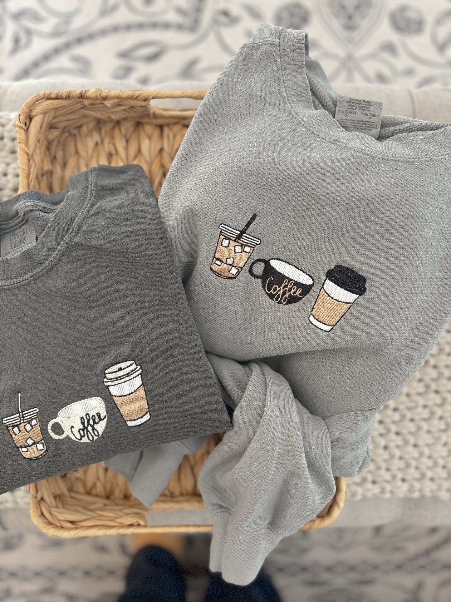 Coffee Icon Tee OR Sweatshirt, Embroidered -- Coffee Lover, Iced Coffee
