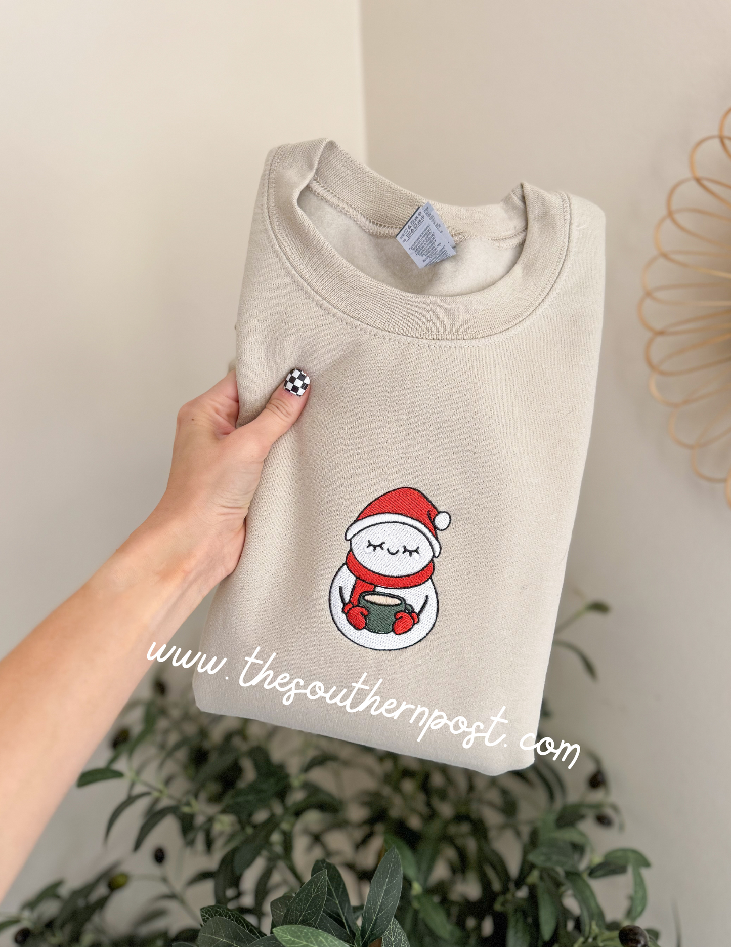 Santa Snowman Sweatshirt -- Embroidered, Hot Cocoa, Christmas Sweatshirt