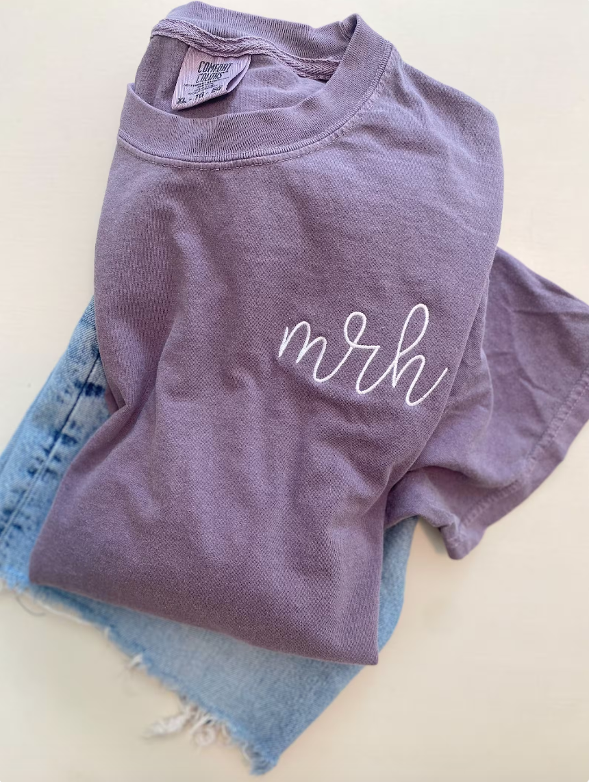 Personalized Comfort Colors Tee -- Simple Monogram, Great Gift!