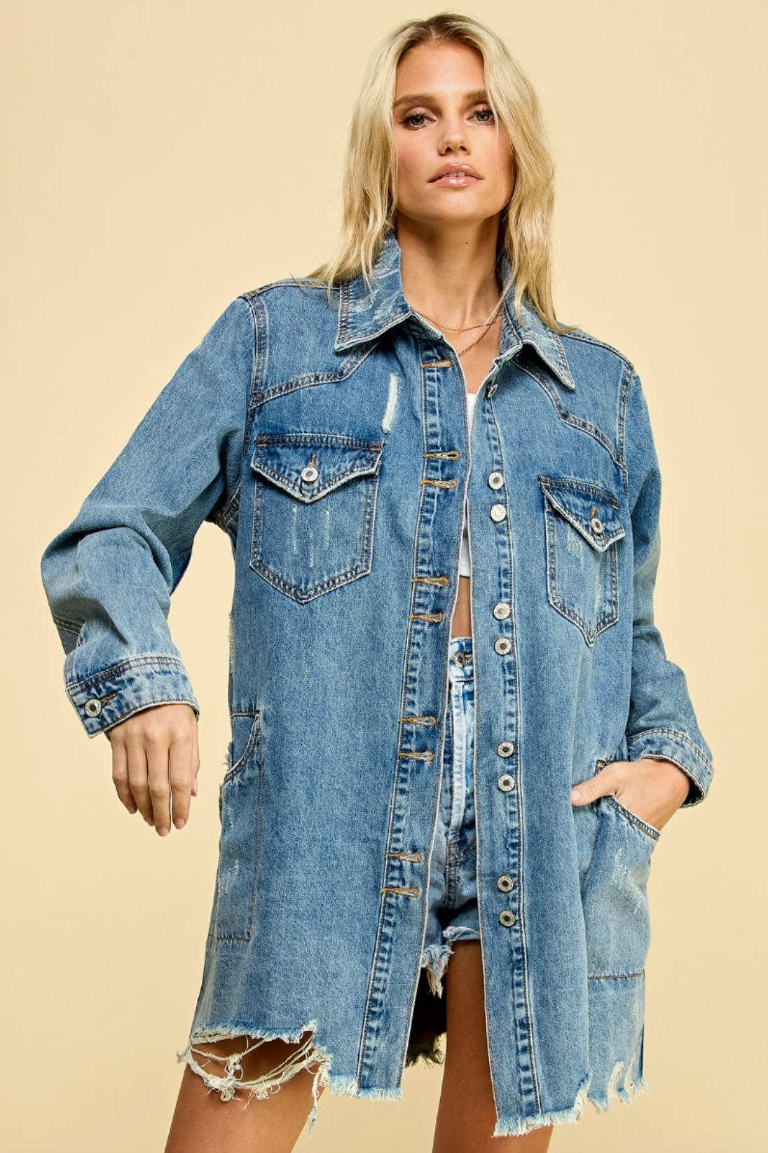 Distressed Denim Oversized Shacket